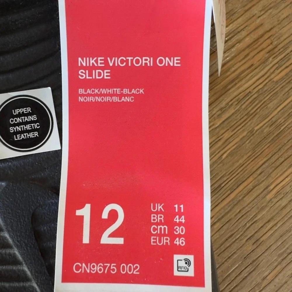 Nike Victori One Slides Mens Size 12 Black White Sandals CN9675-002 NWT